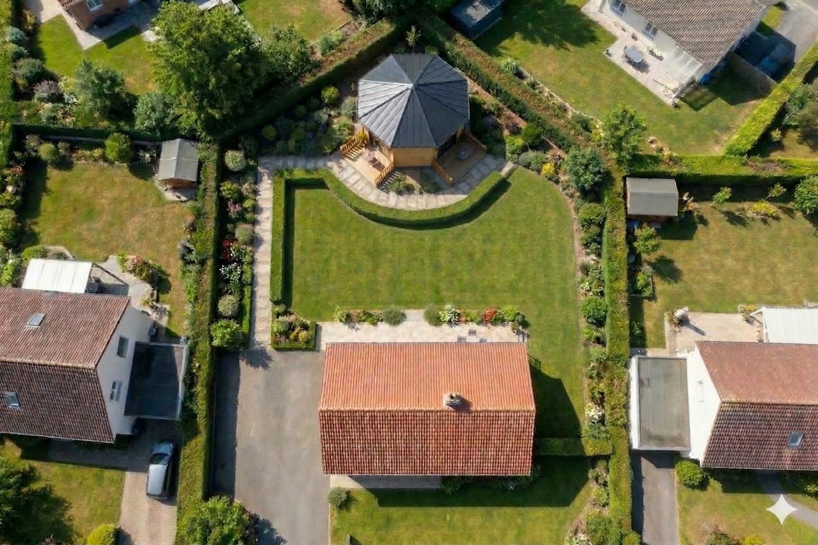Vue aérienne — module Octogone dans un jardin de particulier